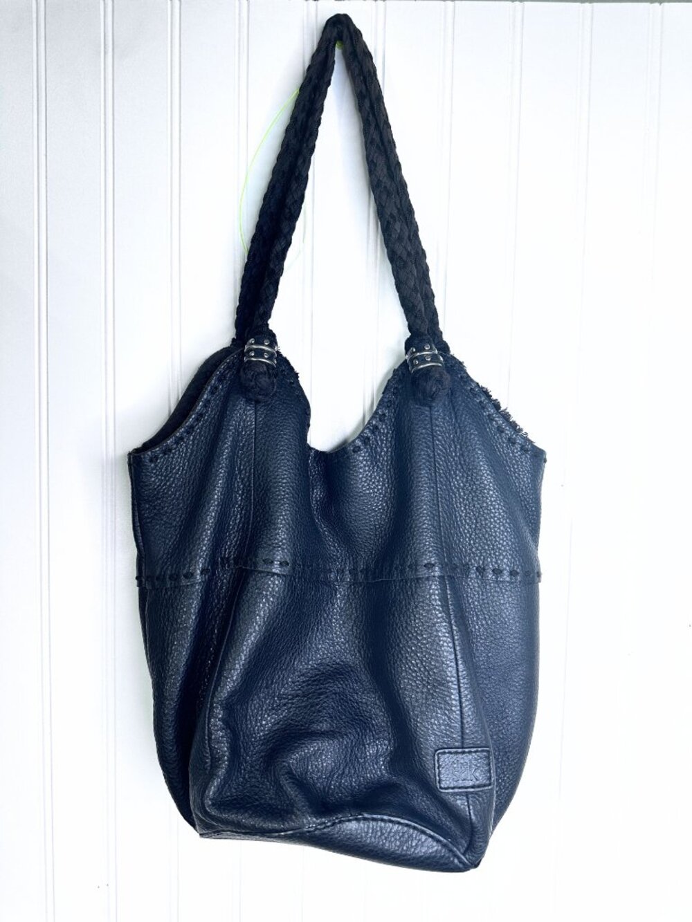 The Sak Hobo Black Genuine Leather Braided Straps Studs Slouchy Bucket Bag